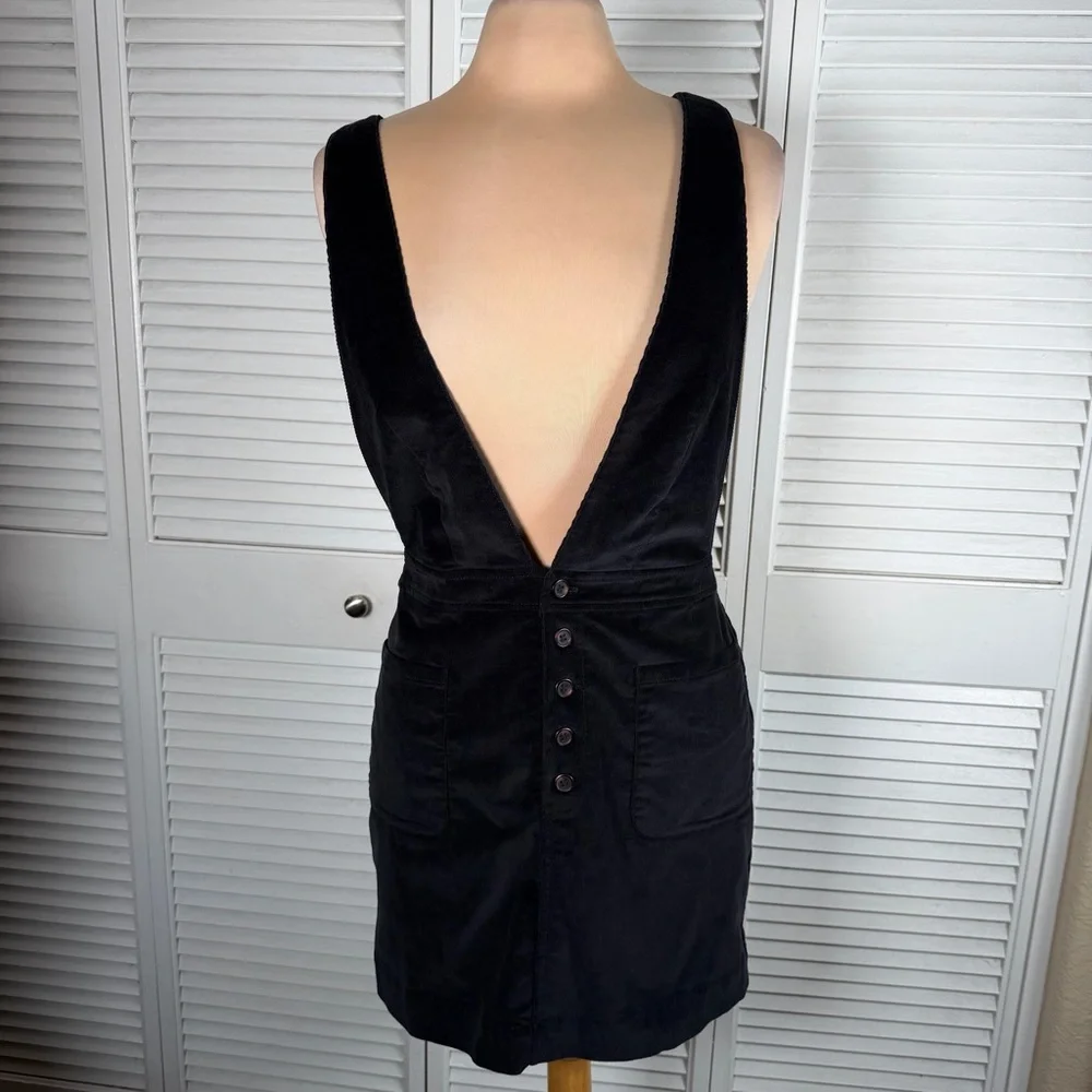 Free People Corduroy‎ Pinafore Mini Dress Black Cross Back Button Front Size 6